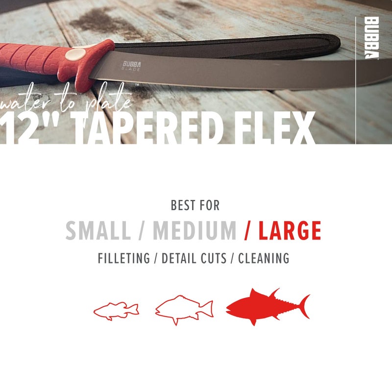 BUBBA 12 Inch Flex Curved Fillet Knife with Non-Slip Grip Handle, Full Tang Stainless Steel Non-Stick Titanium Blade, Lanyard Hole and Synthetic Sheath for Fishing - Image 5